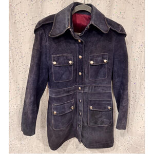 Source Unknown Navy Suede Leather Jacket with Silver Buttons